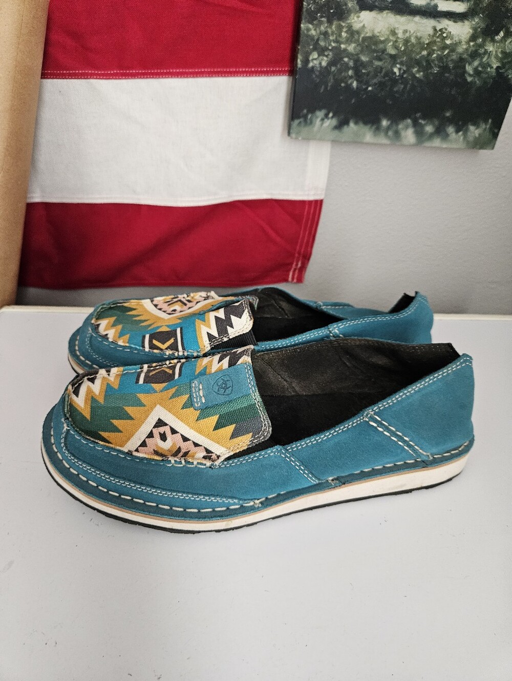 Ariat Women's Cruiser Turquoise Western Boho Size 11 Slip On Shoes